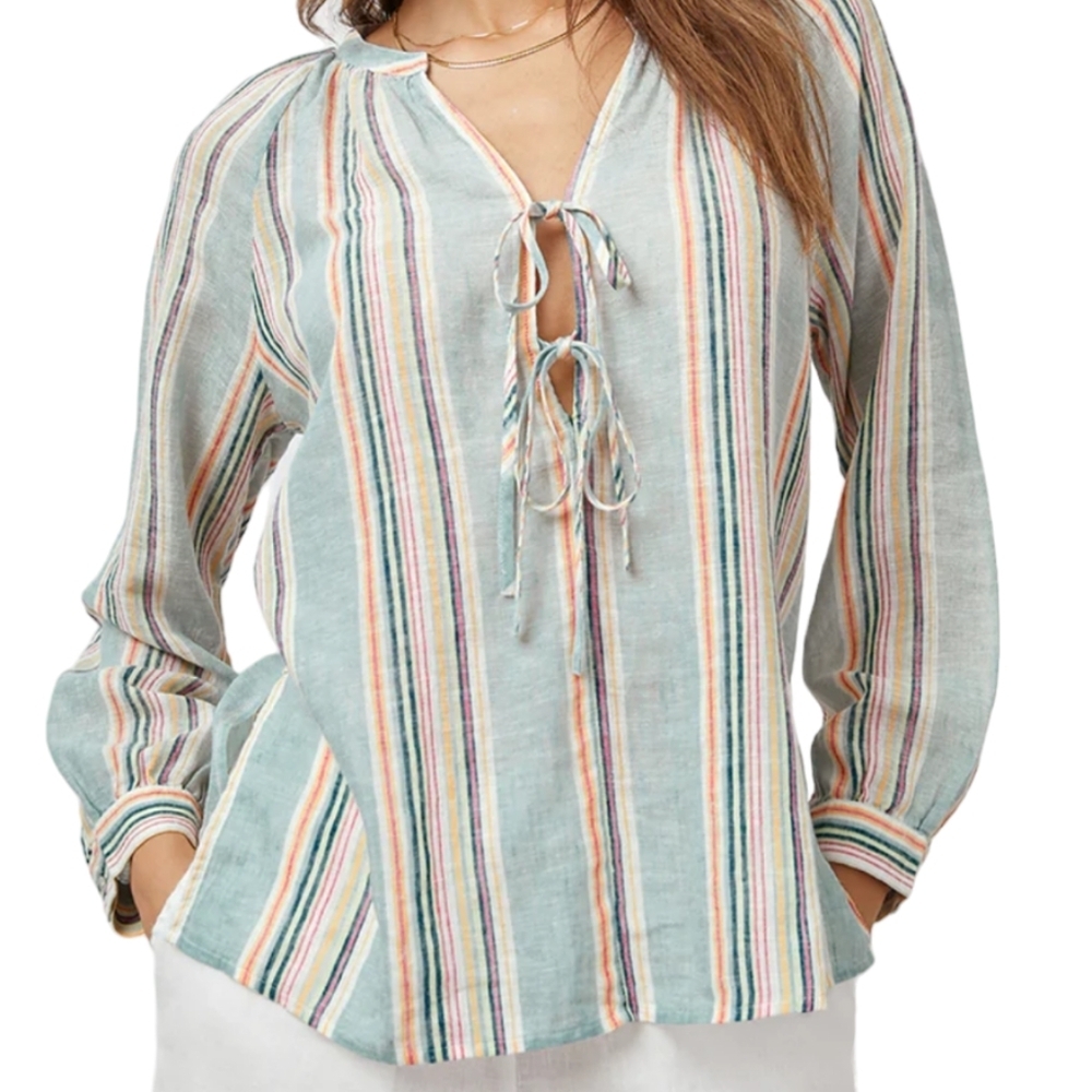 Rails Brielle stripe tie front linen blend blouse  Size small